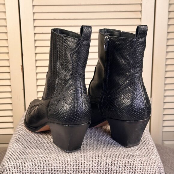 Dolce Vita Ramson Leather Western high Ankle Boots Booties Black Snake - Size 10 - Picture 6 of 8
